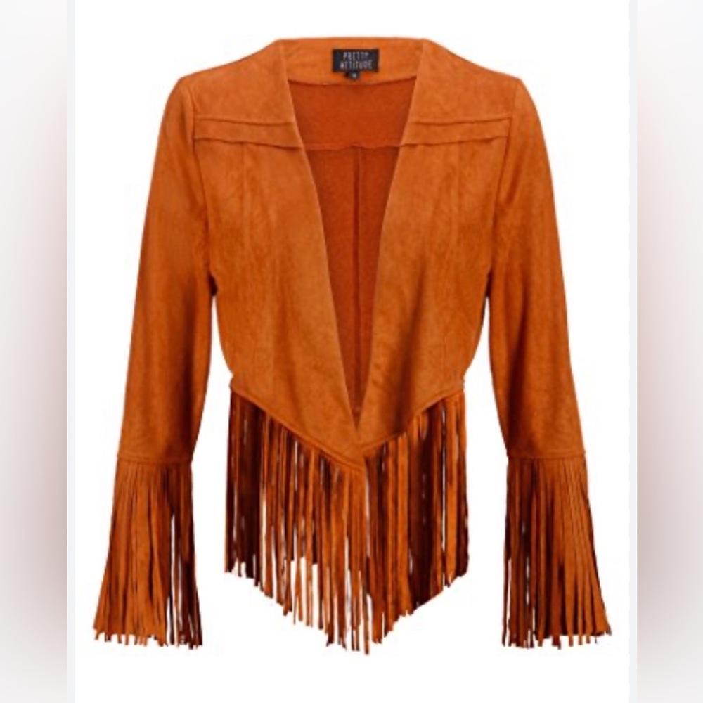 Pretty Attitude Cognac Brown Fringe Jacket